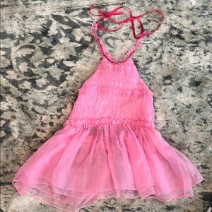 Pink Halter Dress with Sheer Skirt